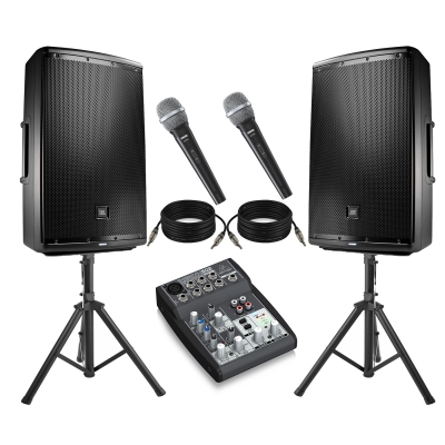 Caixa JBL Eon 615 + Microfones Sure SV100 + mesa behringer 502 + cabos