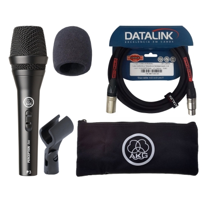 Microfone AKG P3S Vocal Perception + Espuma + Cabo Xlr x Xlr 