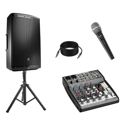 Caixa JBL Eon 615 + Microfone Sure SV100 + mesa behringer 1002 fx + cabo