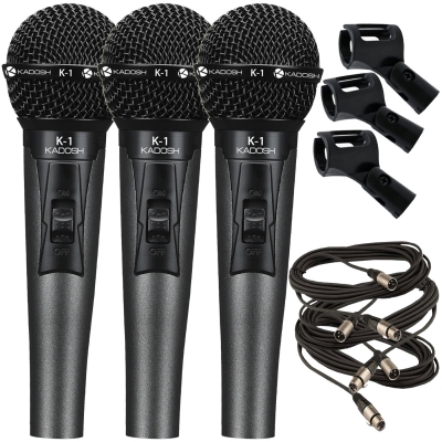Microfone Kadosh K-1 De mão 3 unidades + 3 Cabo XLR x XLR 5 Metros